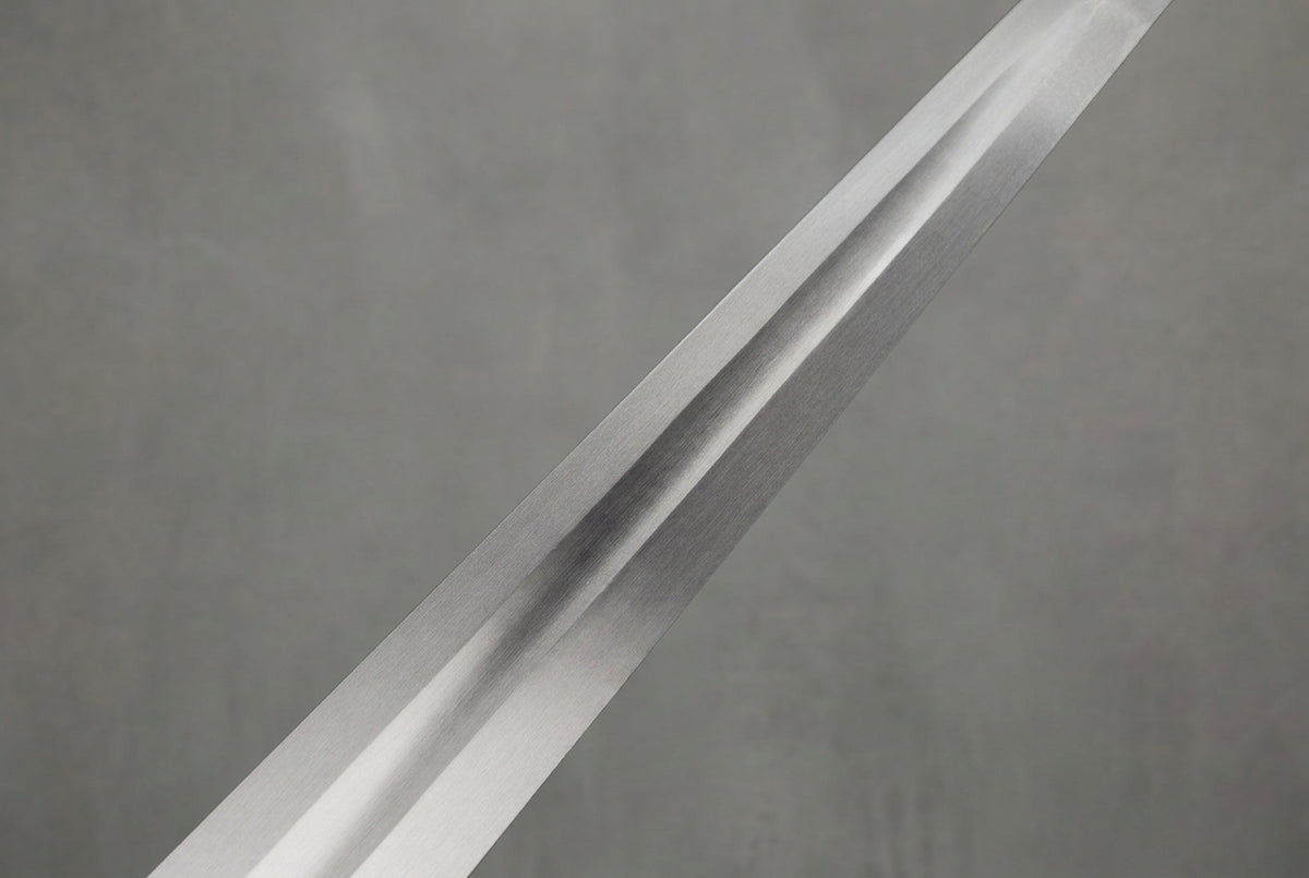 Blackfjord Viking Sword: Brushed silver sword blade with central fuller on plain grey background